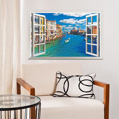 3d Wall Paper Stickers Venice of Italy 3D Window View Wall Stickers Large Mural Vinyl Decals Home Decor Wall Paper Stickers