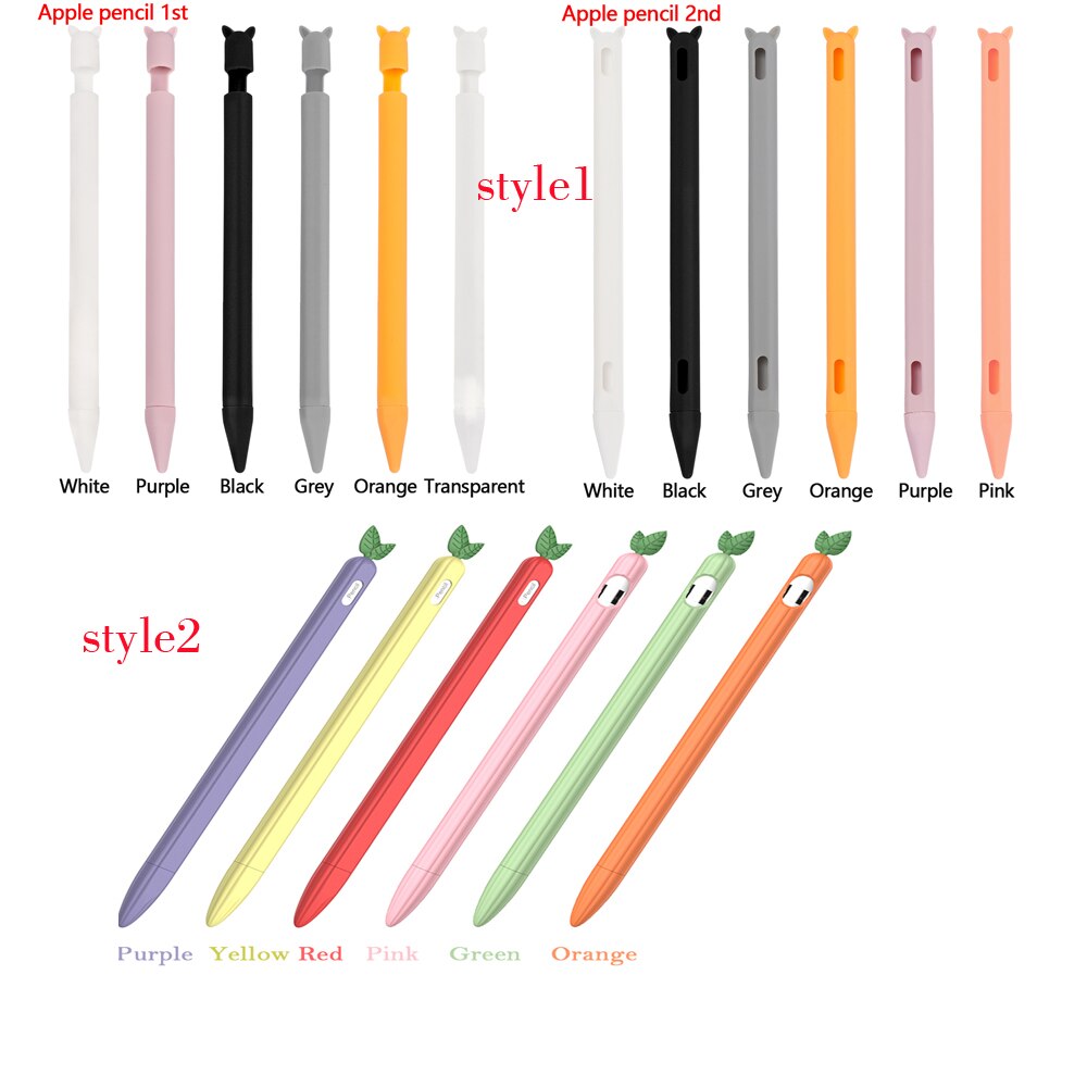 Cute Cat Ear Anti-scroll Silicone Protective Pouch Cap Holder Nib Cover Protective Case Skin For Apple Pencil 1 2 Tablets Pen Co
