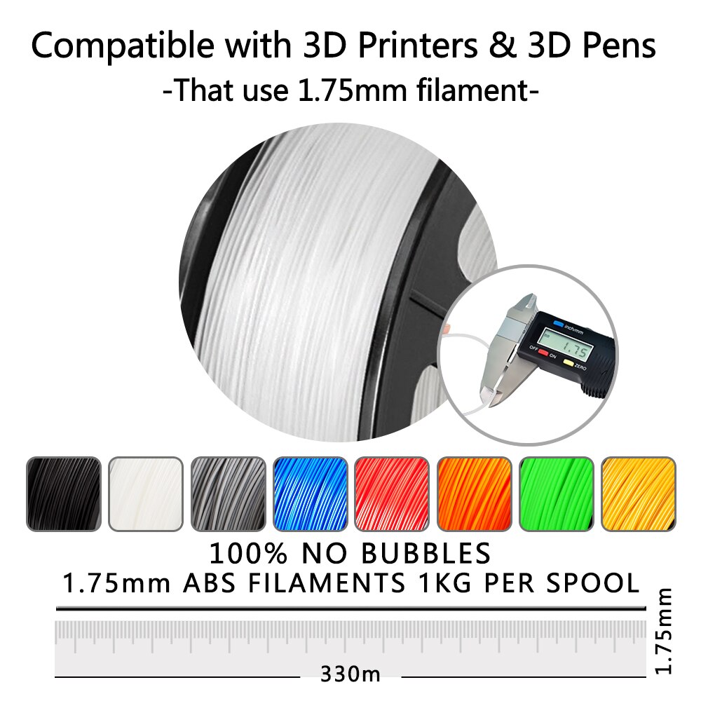 SUNLU-filamento ABS de 1KG y 1,75 MM, bobina de filamento de colores, para impresora 3D reprap, 1,75mm, 1KG por rollo