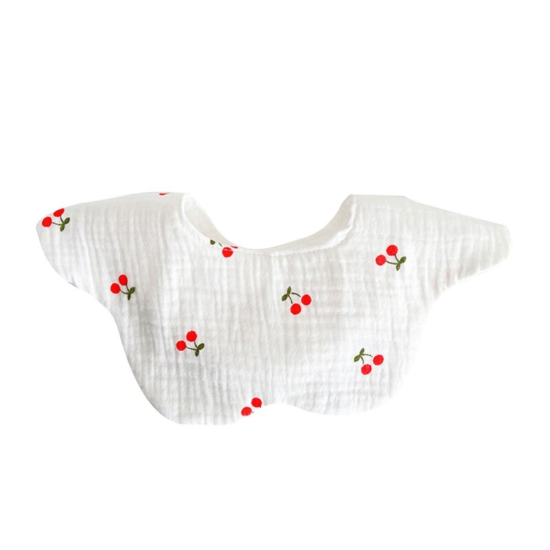 Bavoir pour bébé avec imprimé de dessin animé, serviette de salive, pétale rond, tablier respirant confortable pour -né, bandana à Rotation de 360 degrés: Red cherries