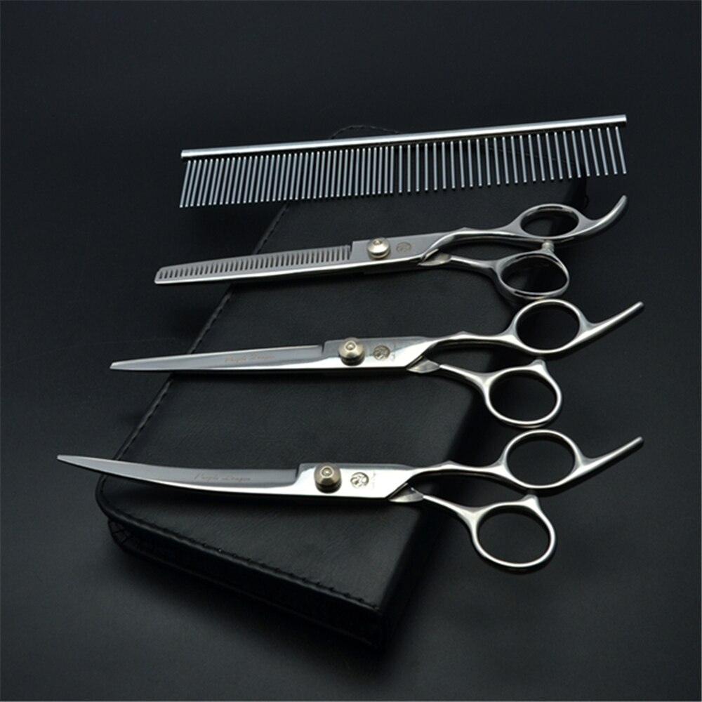 Professionelle Hundesalon Schere Set 6.0 "Edelstahl Lila Drachen Hund Schere Gebogene Schere Gerade Schere Ausdünnung Schere Z4001: Z3001 Yin U4 6Y