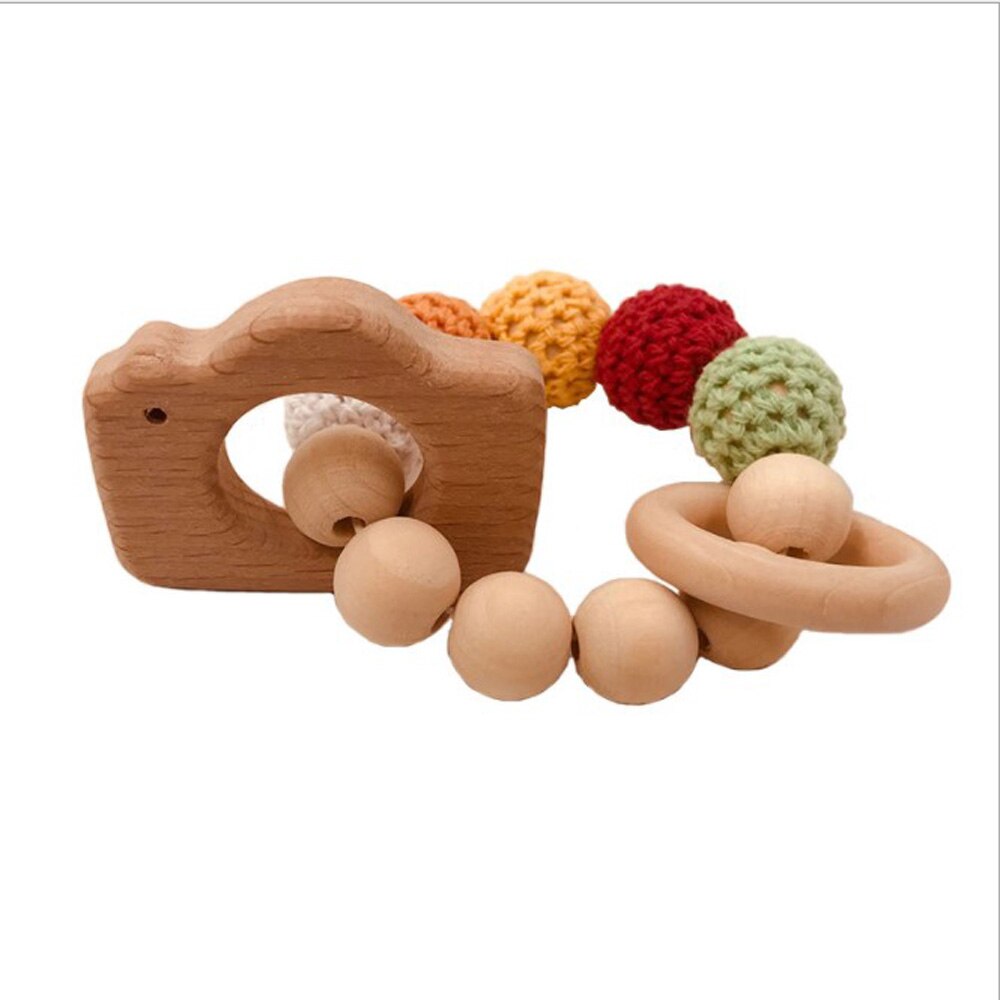 Houten Ring Natuurlijke Baby Rammelaar Gehaakte Kralen Animal Vorm Houten Bijtring Chew Speelgoed Armbanden Houten Baby Gym: Donker Kaki