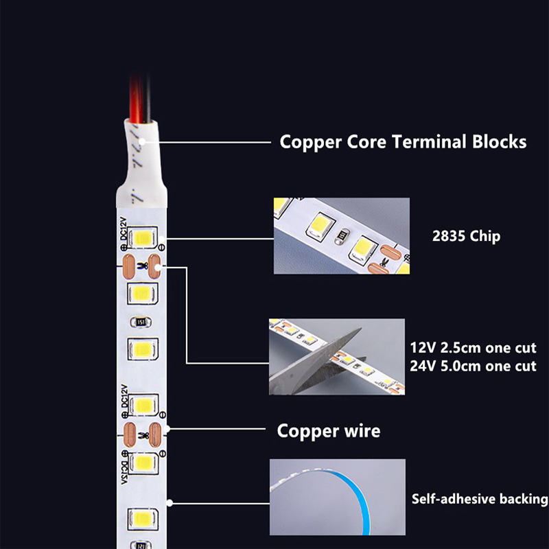 Dc 12v led-stribelys lysende båndlampe 2835 60/120 led'er /m 1m/2m/3m/4m/5m 3000k - 6000k til værelsesindretning køkkenbåndbelysning
