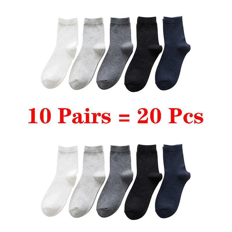 10 par= 20 stk business casual bomuld hvide sokker mænd forår efterår vinter ensfarvede crew sokker mandlige åndbare strømper meias