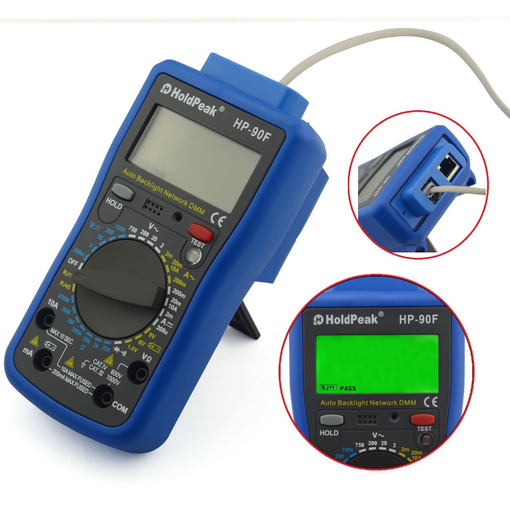 HoldPeak HP-90F Multimetro Digital HoldPeak HP-90F Digital Network Multimeter Meter with Telephone Line and Network Cable Test