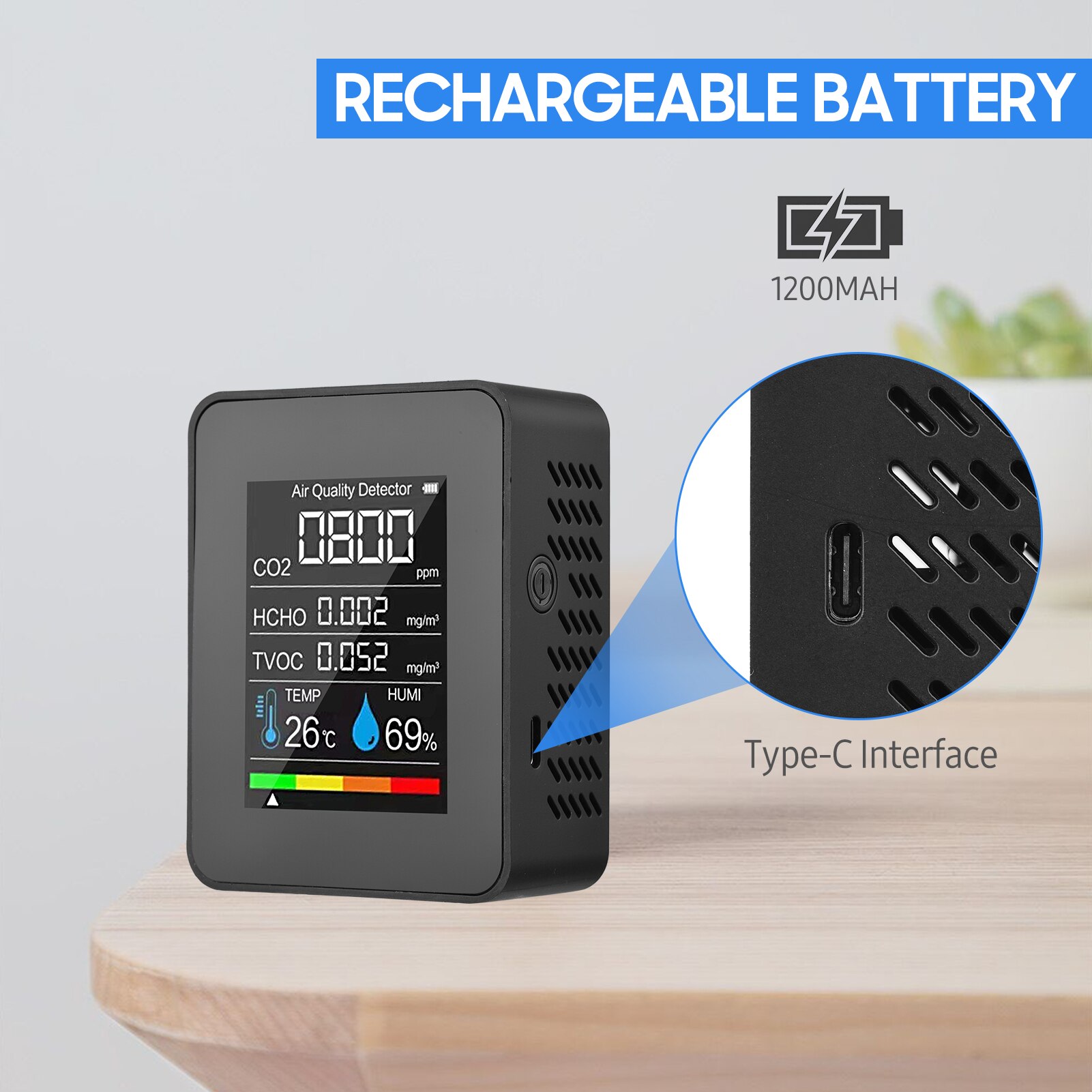 NDIR/Semiconductor CO2 Sensor Air Monitor CO2 Detector Formaldehyde HCHO TVOC Tester LCD Temperature Humidity Tester