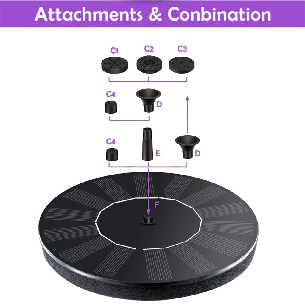 4 Nozzle Solar Powered Fountain Garden Pool Pond Decoration Solar Panel Floating Fountain Water Pump Outdoor Bird Bath Fountain2