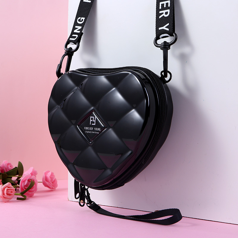 Luxury HandBags Heart Shaped PVC Mini Shoulder Bag for Woman Personality Small Box Women Purses: Black