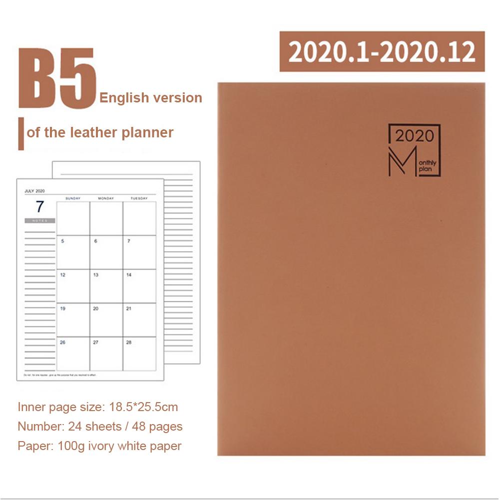 Monthly Planner Leather Cover 12-Month Planner 24 Sheets Diary Leather Notebook Personal Agenda Planner Notebook: Brown