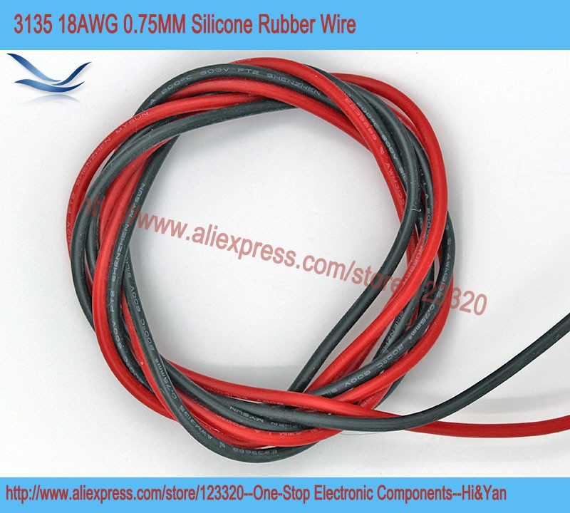4 meters/partij 18AWG 0.75 MM 3135 Siliconen Rubber Draad Kabel 600 V 200 Celsius Elektrische Red 2 Meter Zwart 2 meter