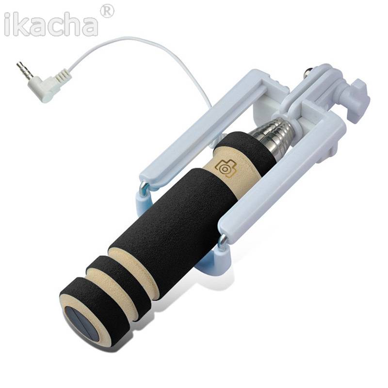 Universele Mini Selfie Stick Monopod Ingebouwde Sluiter Houder voor Iphone Samsung Android IOS Bedrade Selfie Smartphone Camera: Black