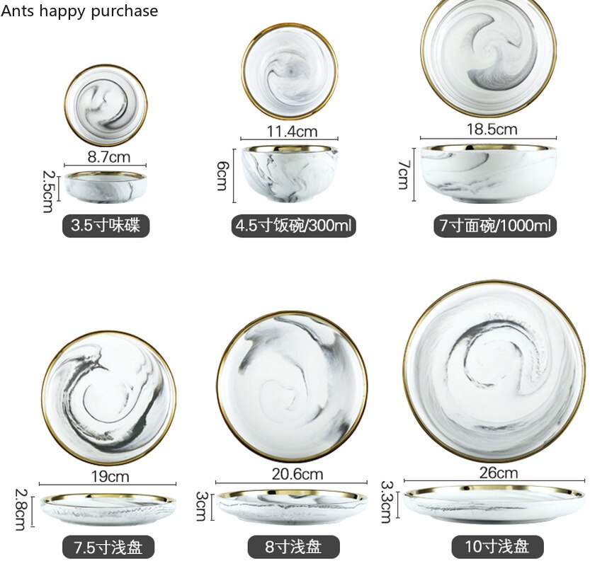 Phnom Penh Marmer Servies Keramische Plaat Thuis Plaat Servies Set Restaurant Decoratieve Servies Ronde Schalen en Borden Sets