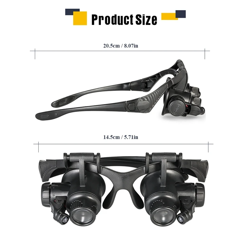 Loupe Magnifier Glasses With 2 LED Light Lens Magnifying Head-Mounted for Reading Jewelers Making Watch Repair 10X 15X 20X 25X