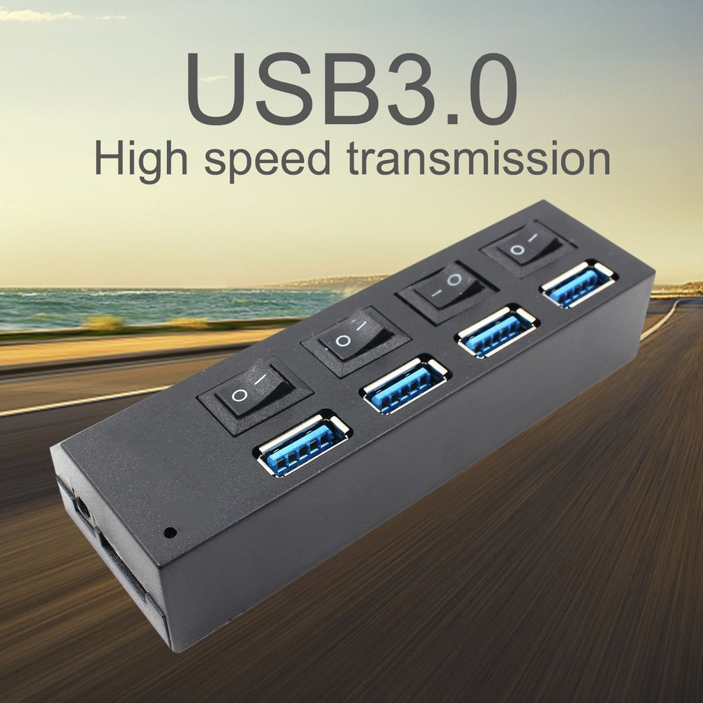 High Speed 4 Poorts USB 3.0 HUB Met Aan/Uit Schakelaar Power Adapter USB Hub Voor Desktop Laptop EU US plug