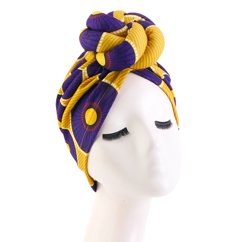 African Print Turban for Women Pre-Made Top Knot Head Wraps Flower Stretch Hijab Ladies Party Wedding Headdress: Red