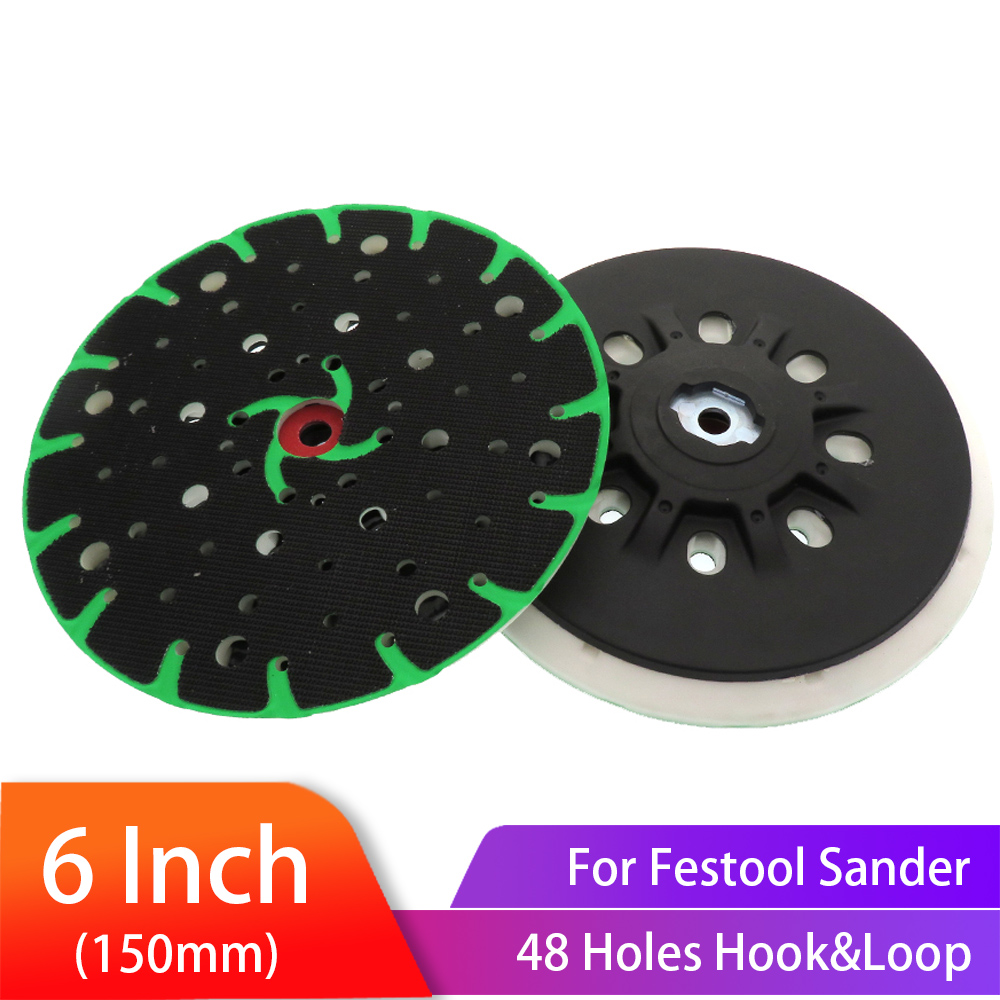 Tampon de ponçage, 6 pouces (150mm), 48 trous, sans poussière, tampon de ponçage souple de dos pour disques de ponçage à crochets et boucles 6 pouces