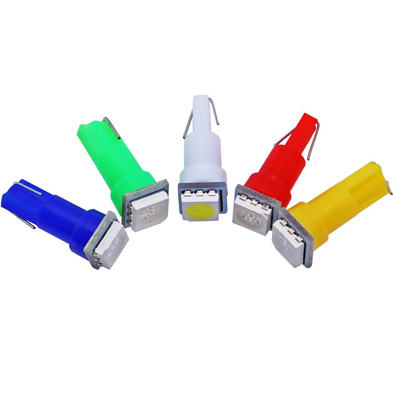 10 stk  t5 led 17 37 73 74 smd 5050 auto led lampe til bil instrumentbræt instrument kile pære 12v hvid blå rød gul grøn