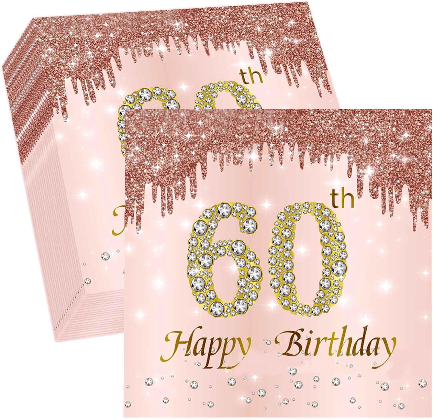 20Pcs Birthday Napkins 18th 30th 40th 50th 60th Rose Gold Pink Birthday Women Paper Tissues Birthday Party Anniversary Decorat