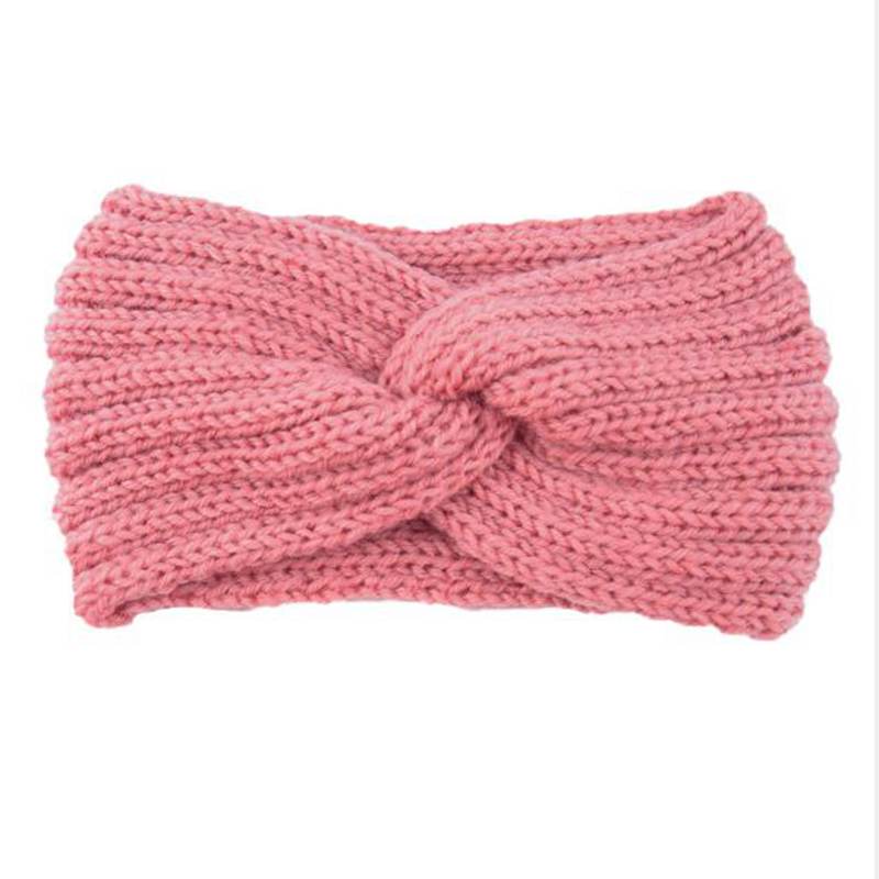 Winter Quer Knoten Stirnband Einfarbig Gestrickte Warme Haarband Dame Weibliche Haar Zubehör Wärmer Ohr Häkeln Elastische Haar Bands: Rosa