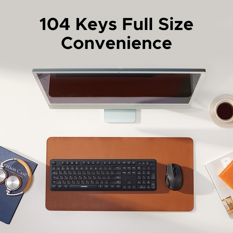 UGREEN Wireless Keyboard 2.4G 104 Keys Ultra-Slim US RU Layout Wireless Keyboard Black for PC Laptop Desktop