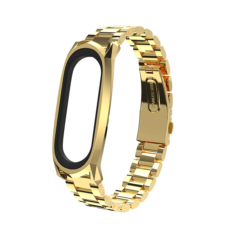 Mijobs Mi band 4 Strap Metal Stainless Steel Bracelet for Xiaomi Mi Band 4 Mi Band 3 Strap Smart Watch Miband 4 correa Wristband: GT bead style Gold