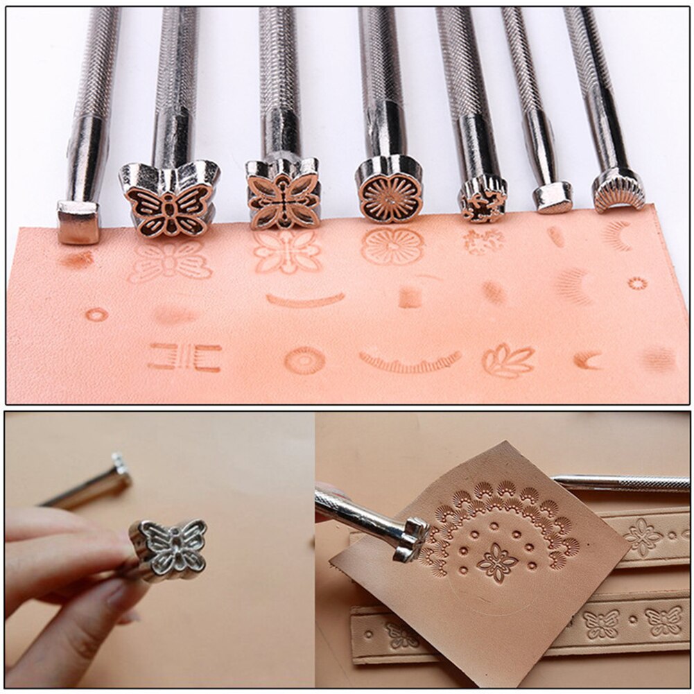 20pcs DIY Leather Printing Tools Metal Rotary Carving Hand Making Craft Punch Stamp Sculpture Printed Leather Stamping Kits