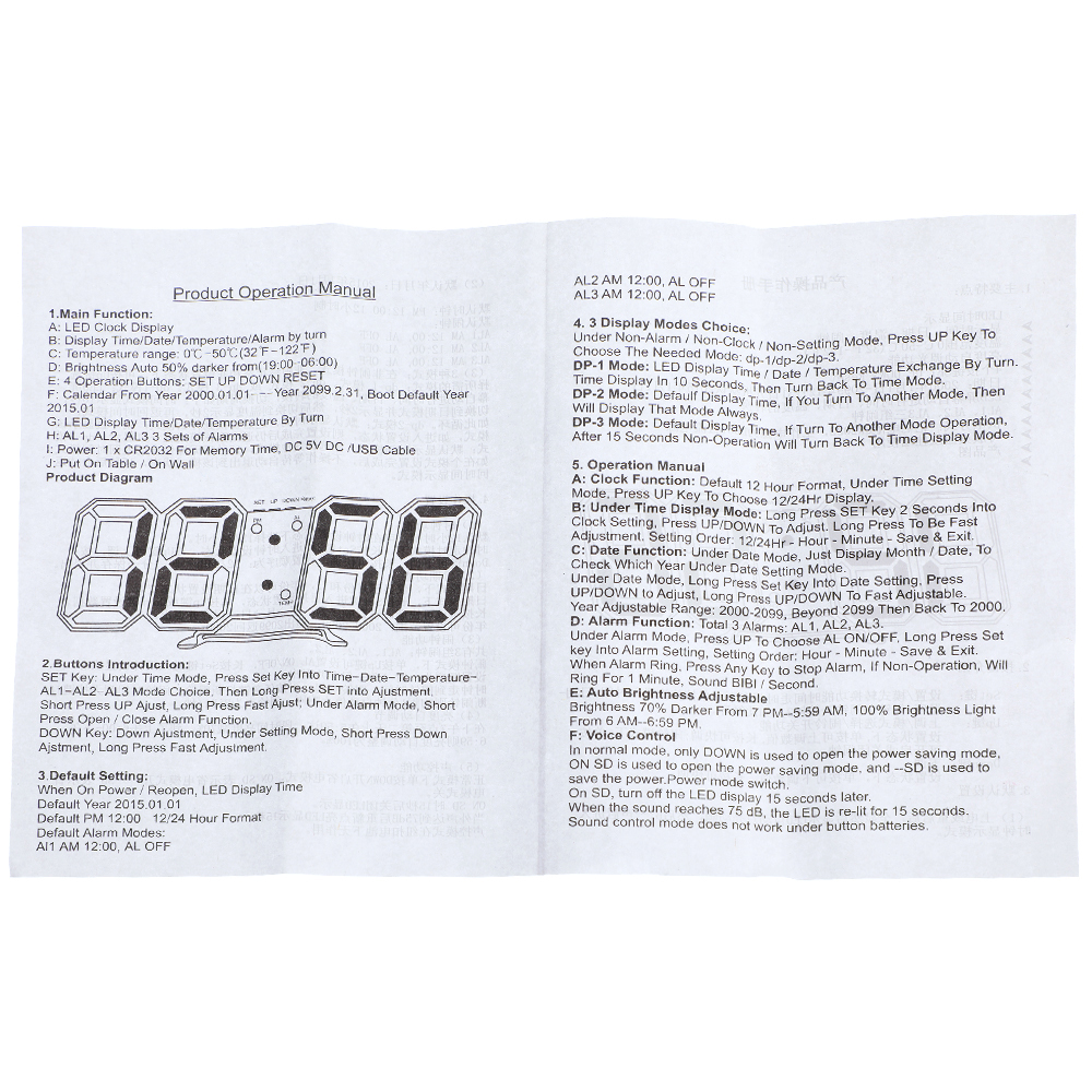 3D LED Digital Alarm Colck Large Date Time Nightlight Display Wall Alarm Clock for Living Room Table Desktop Clocks