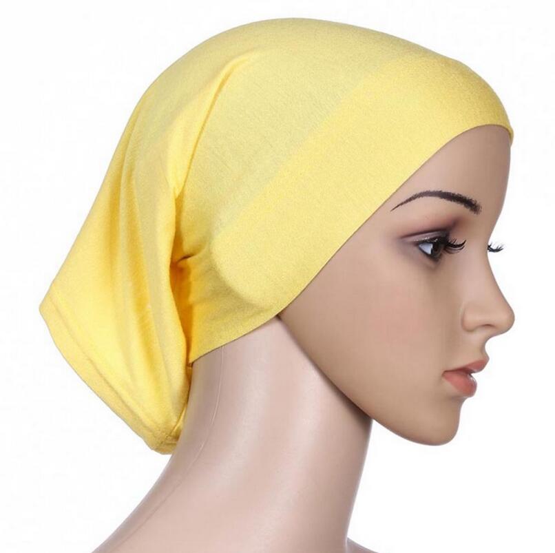 Djgrster stretchbar hijab undersjal keps sjal muslim islim halsduk inre pannband hijab polyester fiber 15 färger: Gul