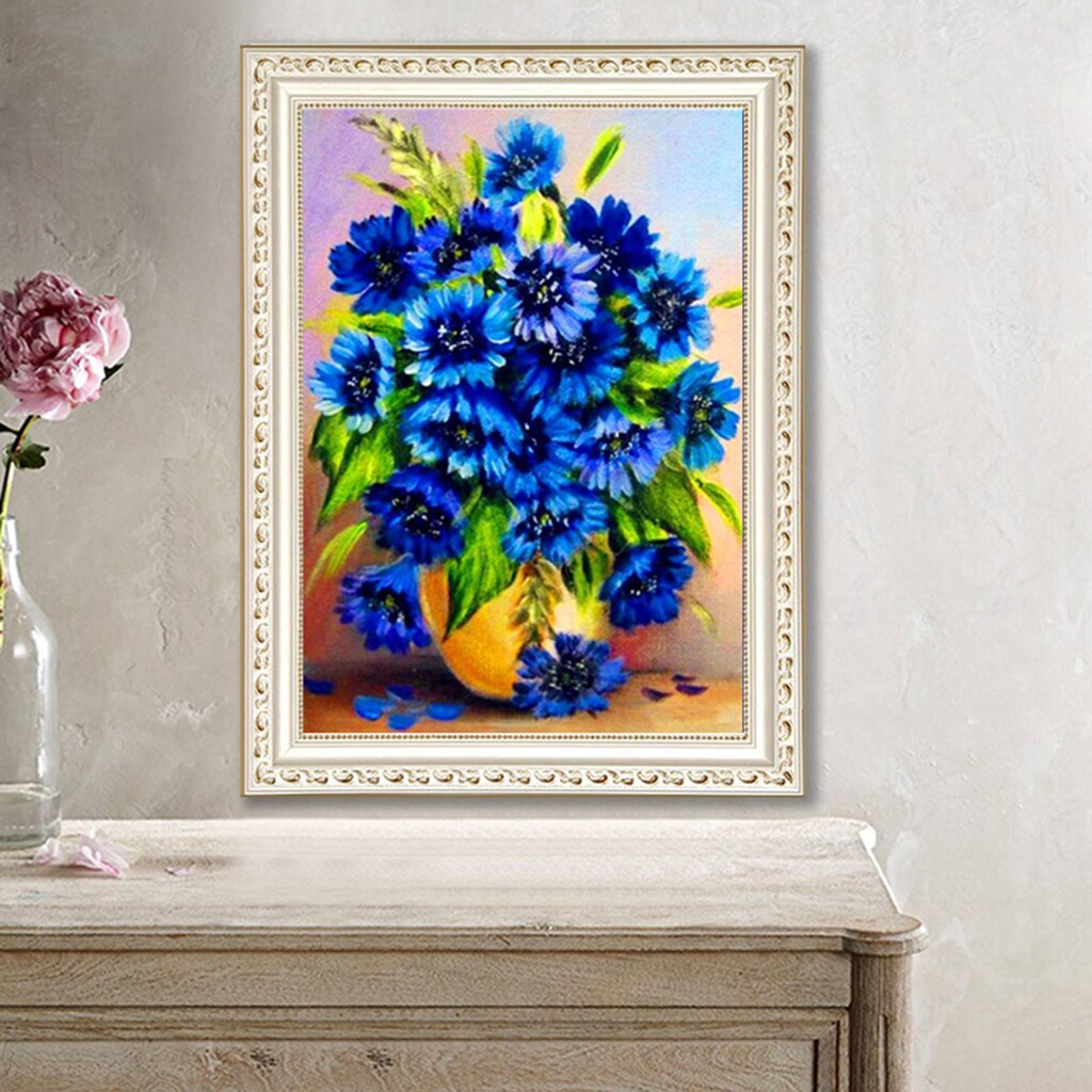 DIY 5D Diamond Painting Kits, Blue Flowers Crystal Rhinestone Embroidery Arts Craft for Home Wall Decoration,30 * 20 cm