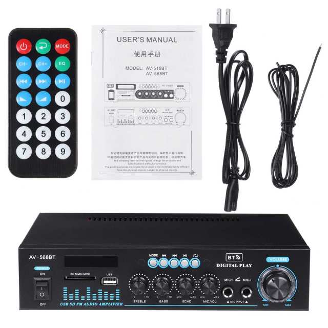1000W bluetooth 5.0 Home Digital Amplifiers Audio Hifi Bass Class D Power Amplifier for Subwoofer Speakers FM USB Remote Control: US Plug