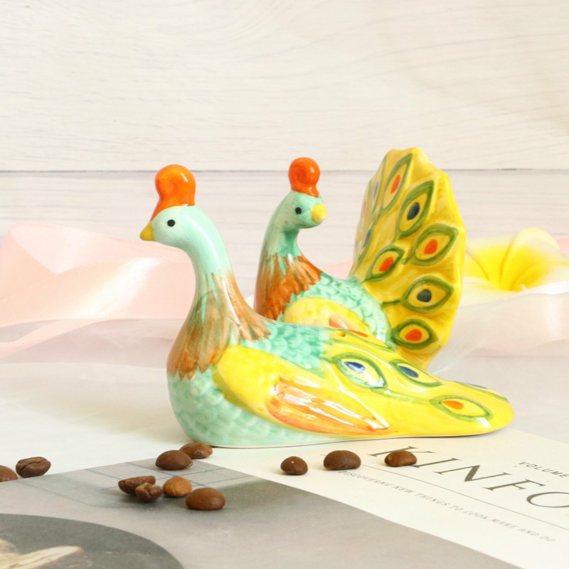 Bocaux de dessin animé pour épices | Salières et poivrières créatives peintes à la main, pot à épices en forme de paon jaune pour Steak Barbecue pique-nique