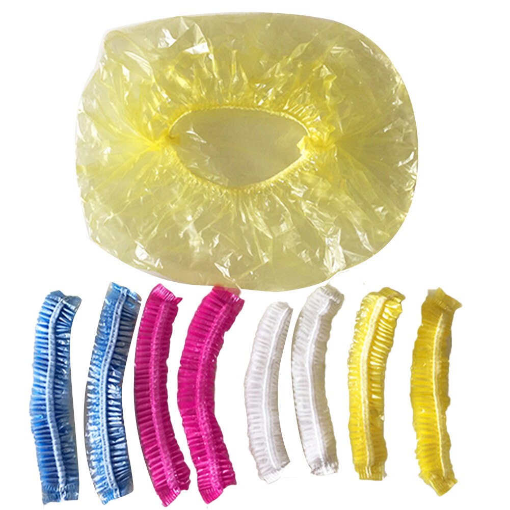 100Pcs Women Disposable Transparent Shower Hair Salon SPA Cap Protective Hat Anti-dust Protective Cap Shower Cap Hair Dye Cap