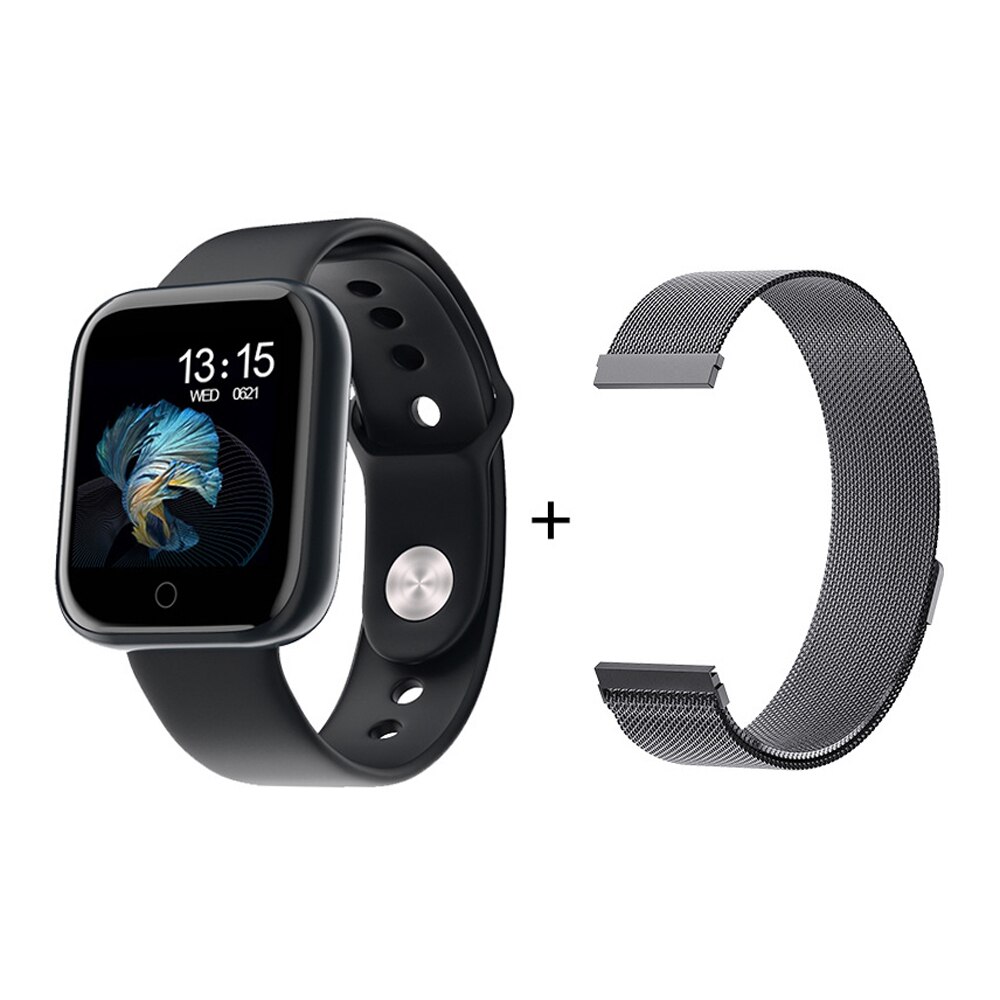 Smartwatch heren dames  ip68 waterdichte legering full touch dames smartwatch horloge smartwatches siliconen + milanese stalen band: Zwart