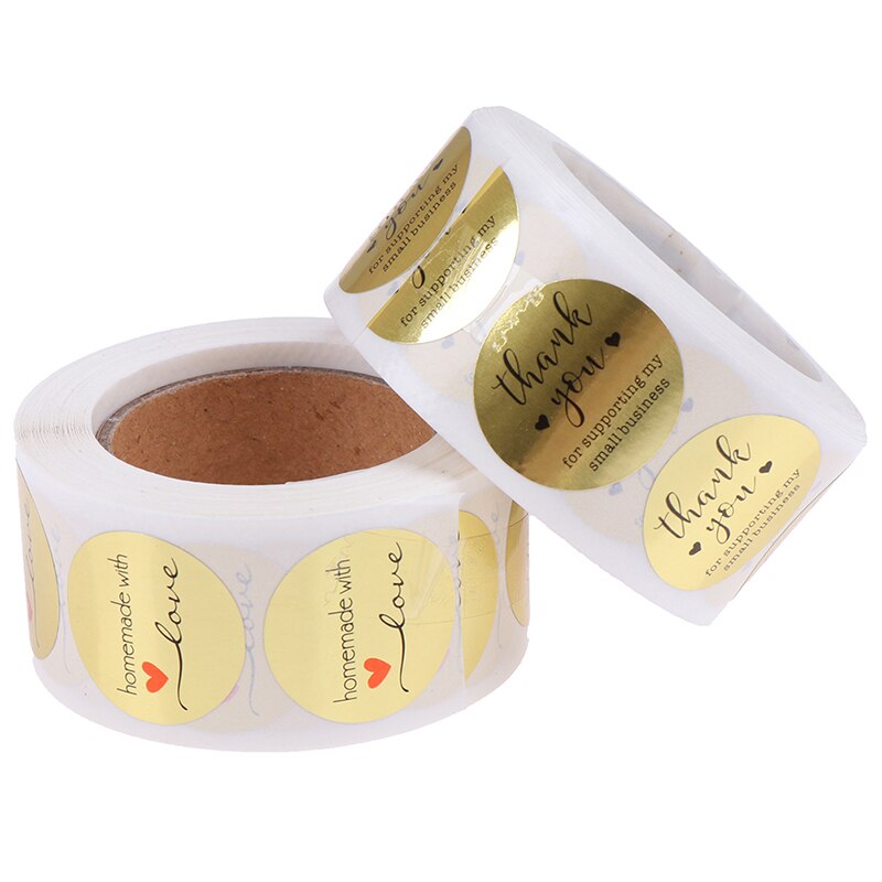 500pc Thank You For Supporting My Business Kraft Stickers With Gold Foil Round Labels Sticker For Shop Handmade Sticker 2.5cm
