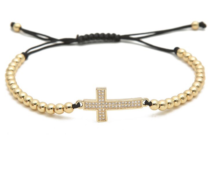 Goud Zilver Micro Pave Cz Zirconia Touw Aangepast Koperen Kralen Armband Ytu54 Cross Charm Gevlochten Armbanden: 1