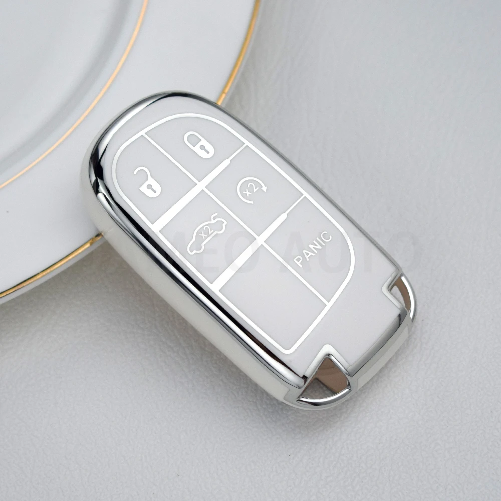 Funda de llave inteligente de coche de TPU de 5 botones para Jeep Renegade Frand Cherokee Dodge Journey Charger Chrysler 200 300 Shell Fob: Blanco