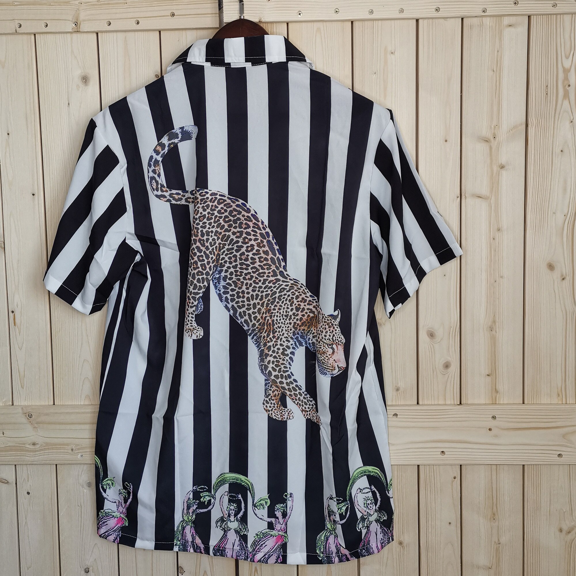Oscn 7 tilfeldig stripetrykt kortermet skjorte menn street hawaii beach oversize kvinner harujuku skjorter for menn  mx008