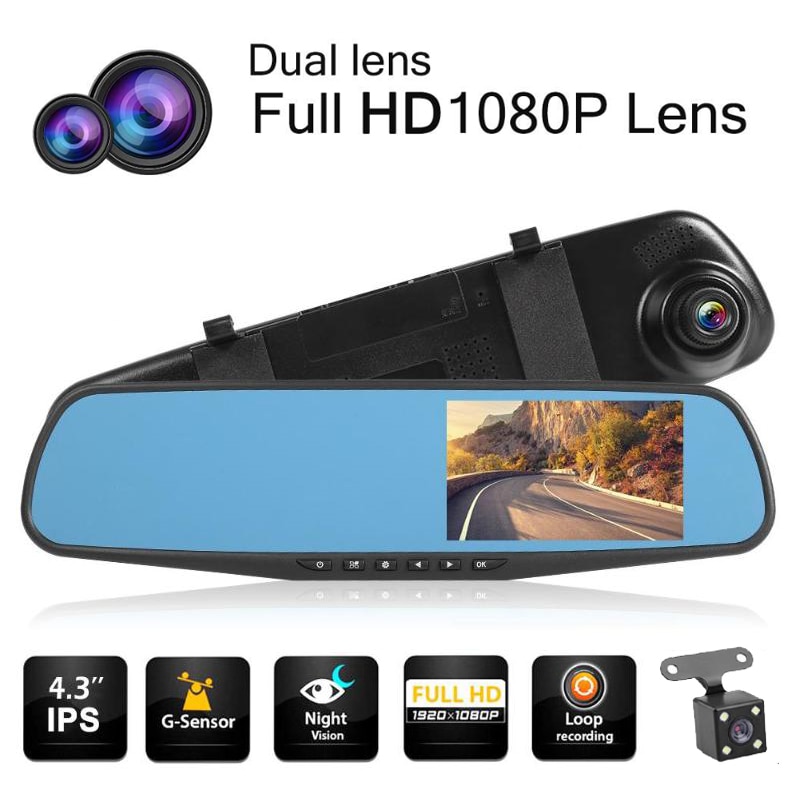 Full Hd 1080P Auto Dvr Video Recorder 4.3 Inch Lcd-scherm Achteruitrijcamera Dual Lens Registrator Camcorder Auto beveiliging Dashcam