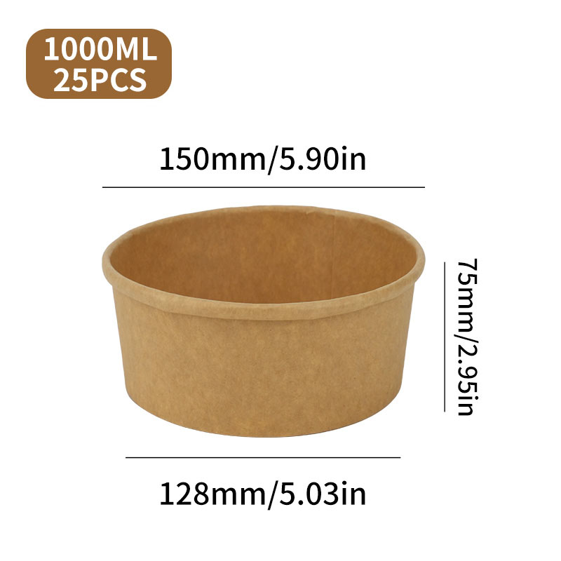 Cuencos de papel Kraft desechables, fiambrera Bento para llevar, cajas de comida con tapas, sopa, fideos, ensalada, contenedor de alimentos desechable, 25 uds.: Negro