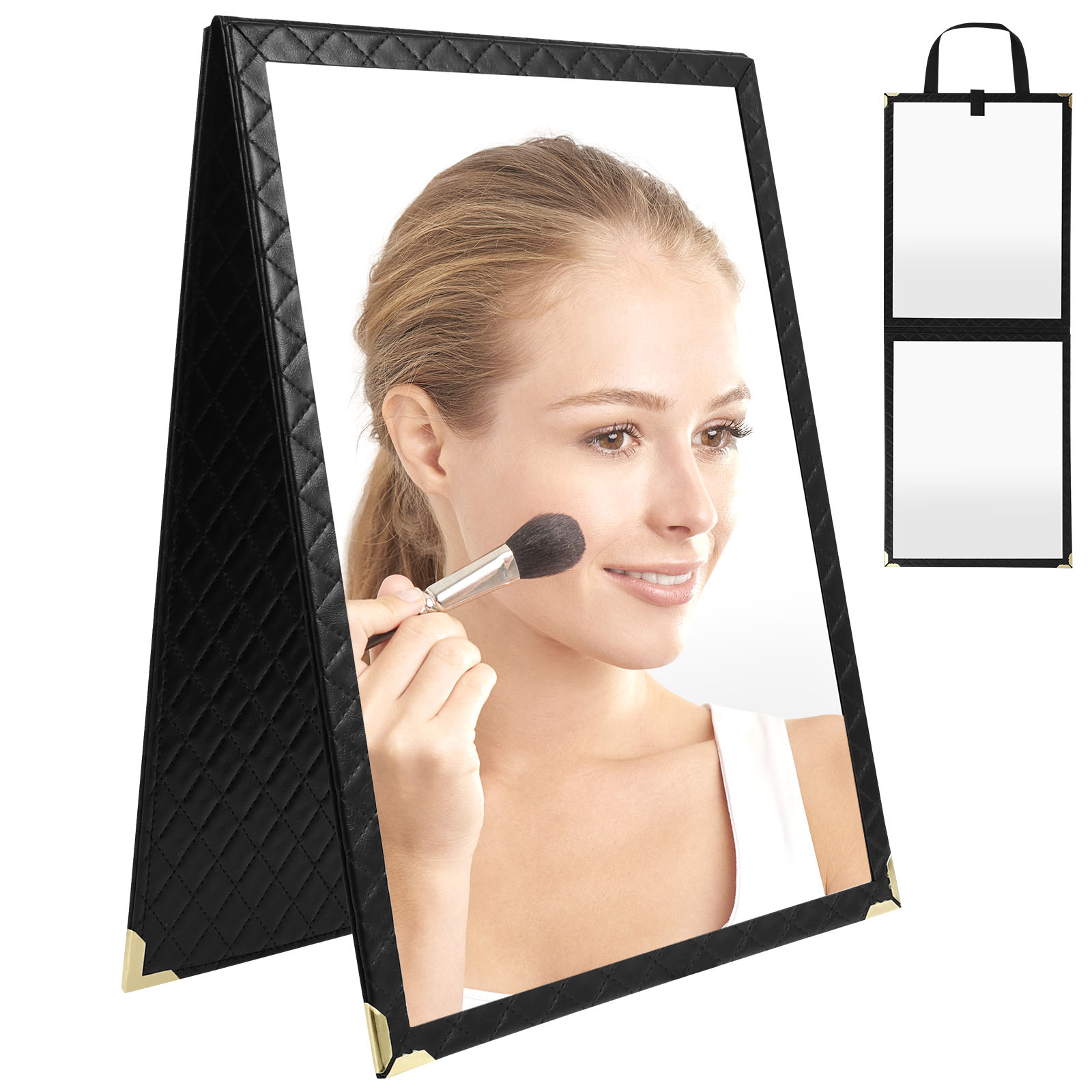 Foldable Full Length Mirror Leather Protection Aluminum Alloy Frame Shatterproof Hanging Mirror for Wardrobe Tent and RV