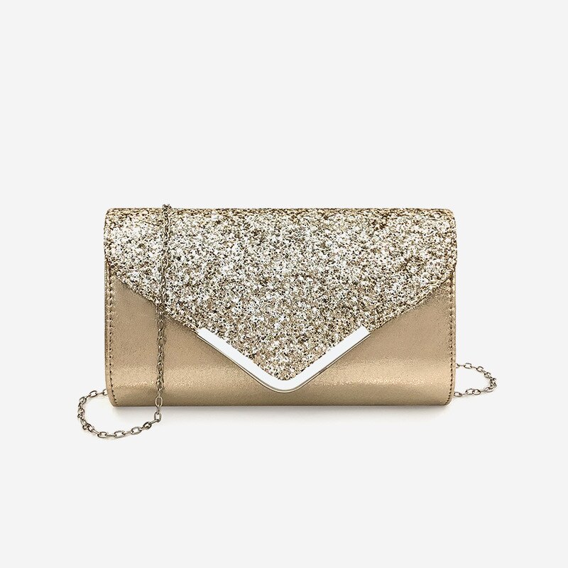 Kvinder glitrede konvolut clutch pung aften taske skinnende fest håndtaske skinnende skuldertaske (sølv): Guld