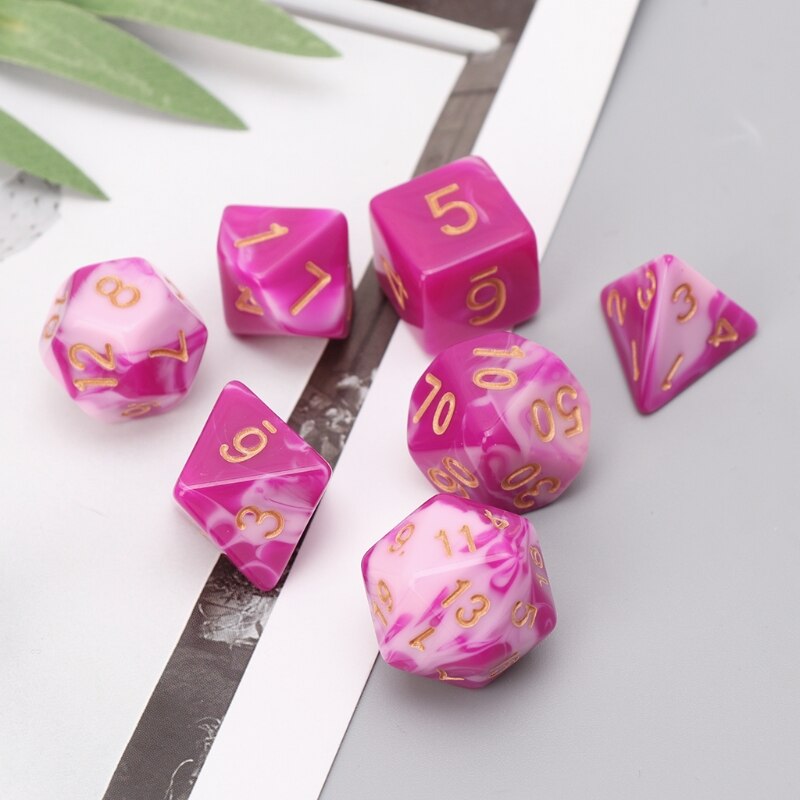 Jeu de dés à faces en acrylique rose vif, 7 pièces, avec lait blanc, pour donjons et Dragon D & D, jeu de police RPG