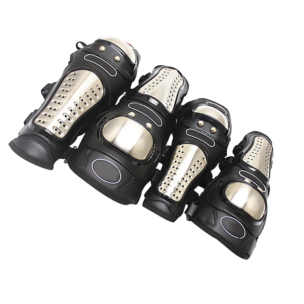 4Pieces Steel Motorcycle ATV Racing Mountain Bike Protective Gear Knee Elbow Shin Pads Guards