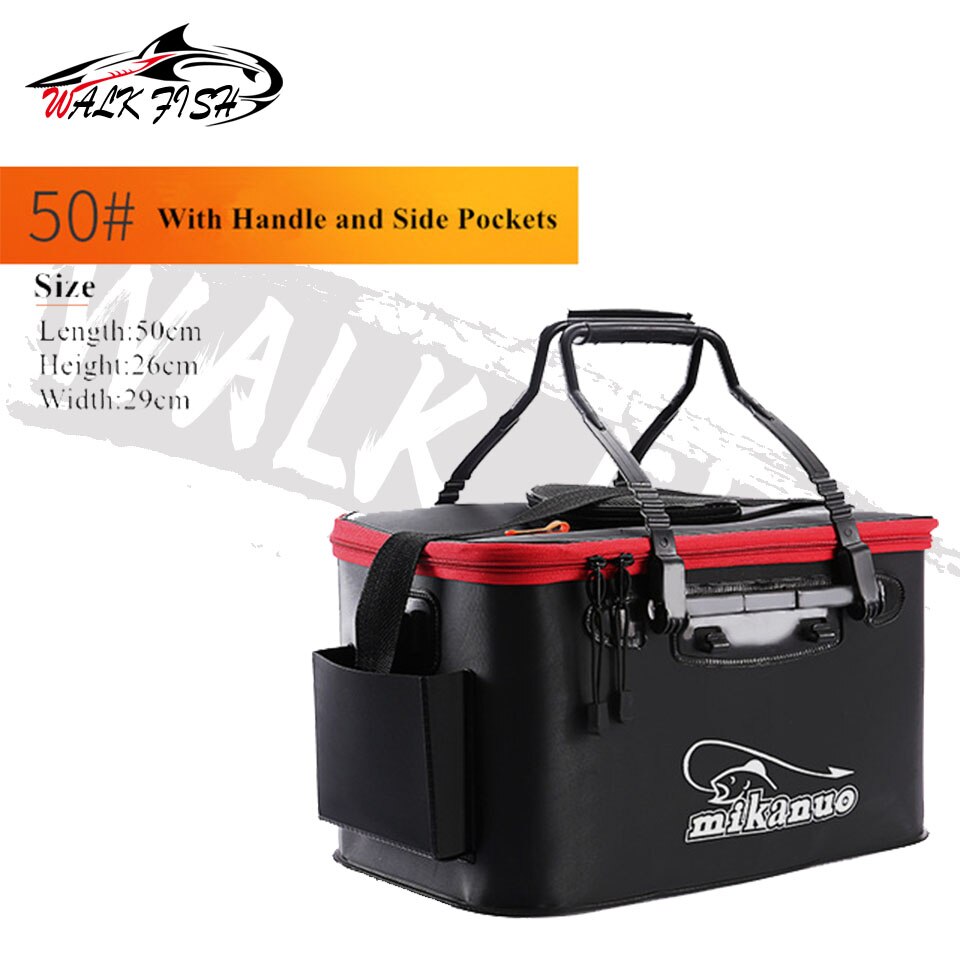 WALK FISH Thicken Fishing Bag Folding EVA Fishing Bucket Portable Live Fish Box Storage Outdoor Waterproof Camping Hiking Bag: 50cm 35L Black