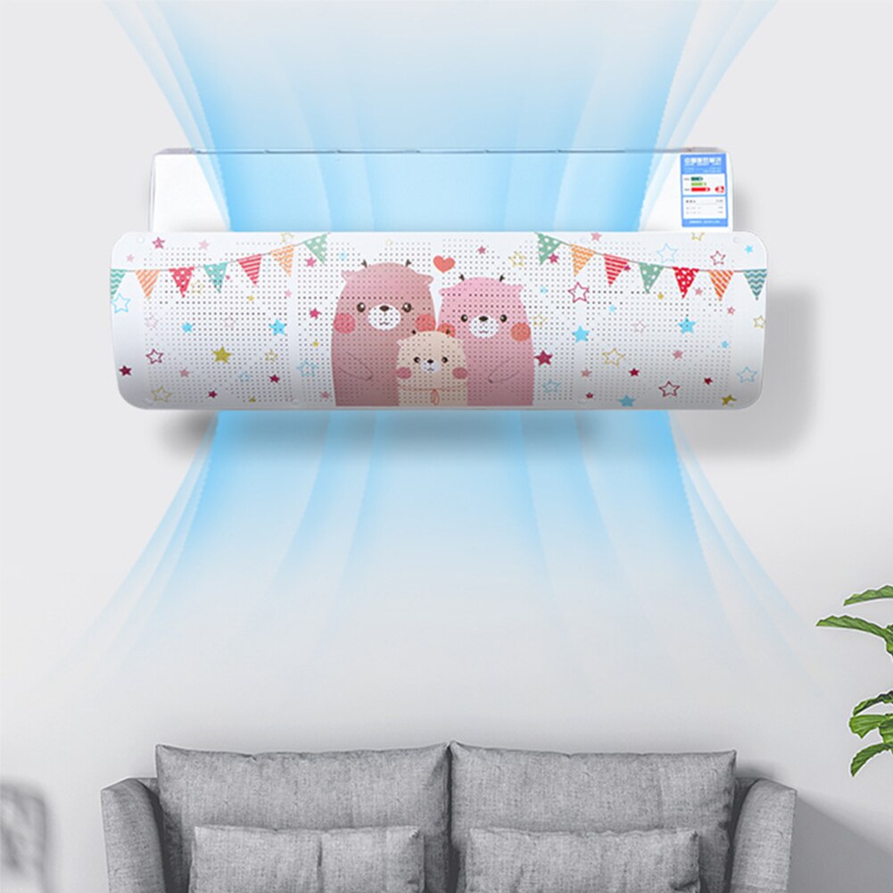 Osłona przeciwwiatrowa pokrywa klimatyzatora konstrukcja zawieszenia kreskówka drukowany bez wiercenia deflektor powietrzny bez paznokci użytkowanie w domu łatwa instalacja