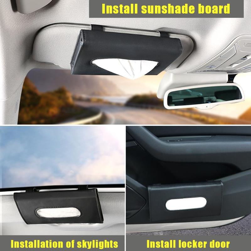 Universele auto zonneklep hangende tissuebox van leer, opberghoes voor papieren servetten