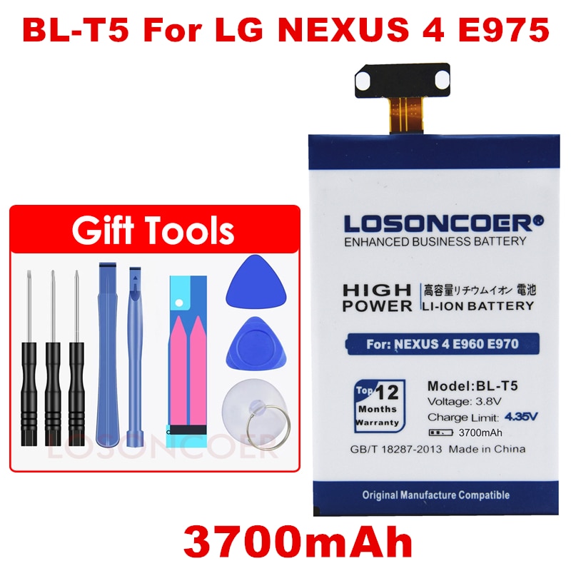 LOSONCOER BL-T5 3700 mAh BL T5 BLT5 Batterij Voor LG Nexus 4 Batterij E975 E973 E960 F180 LS970 Optimus G e970 batterij Nexus4