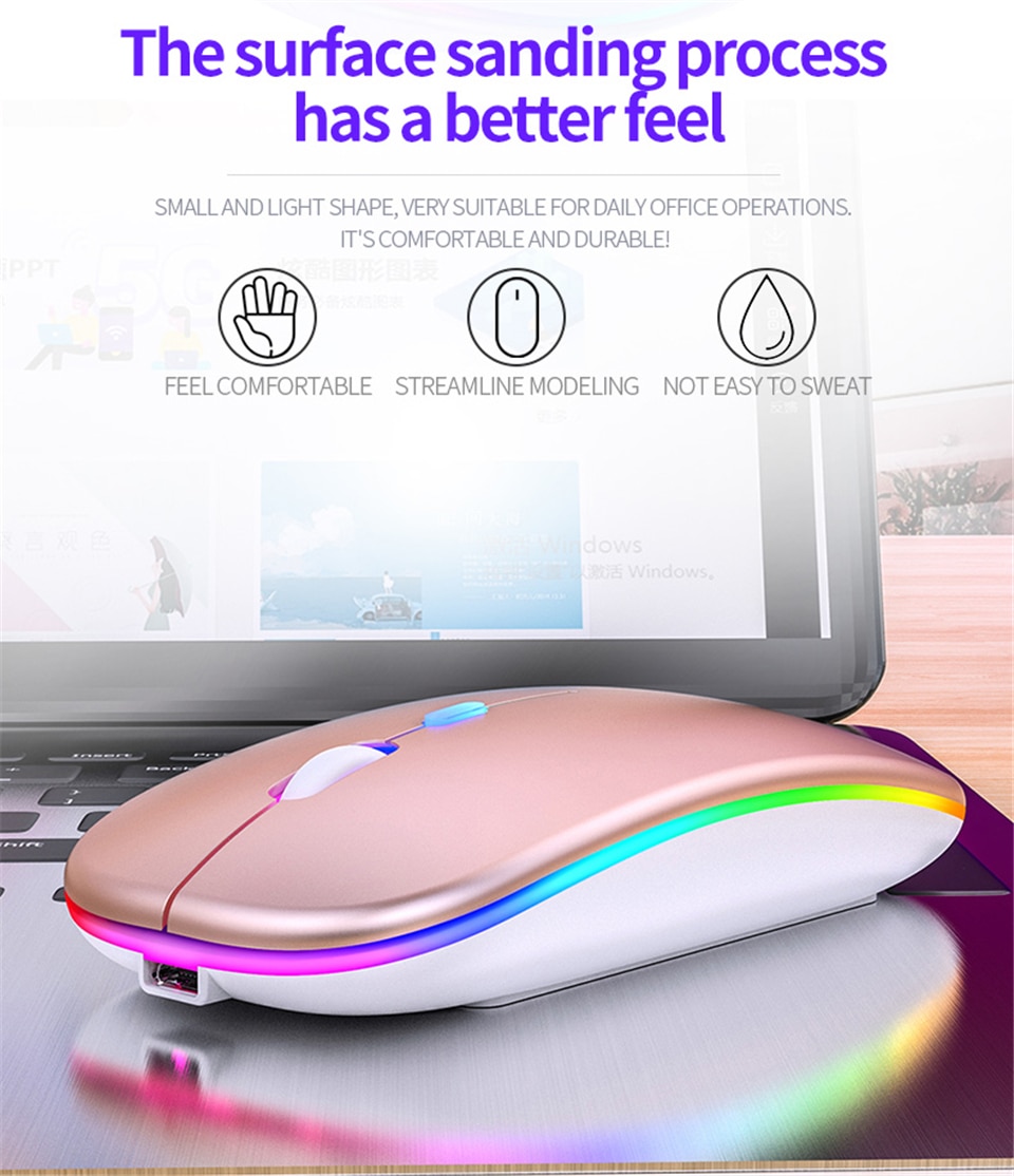Wireless Mouse RGB Rechargeable Mouse Wireless Computer Mute Mouse LED Backlit Gaming Office Mouse Laptop Accessories