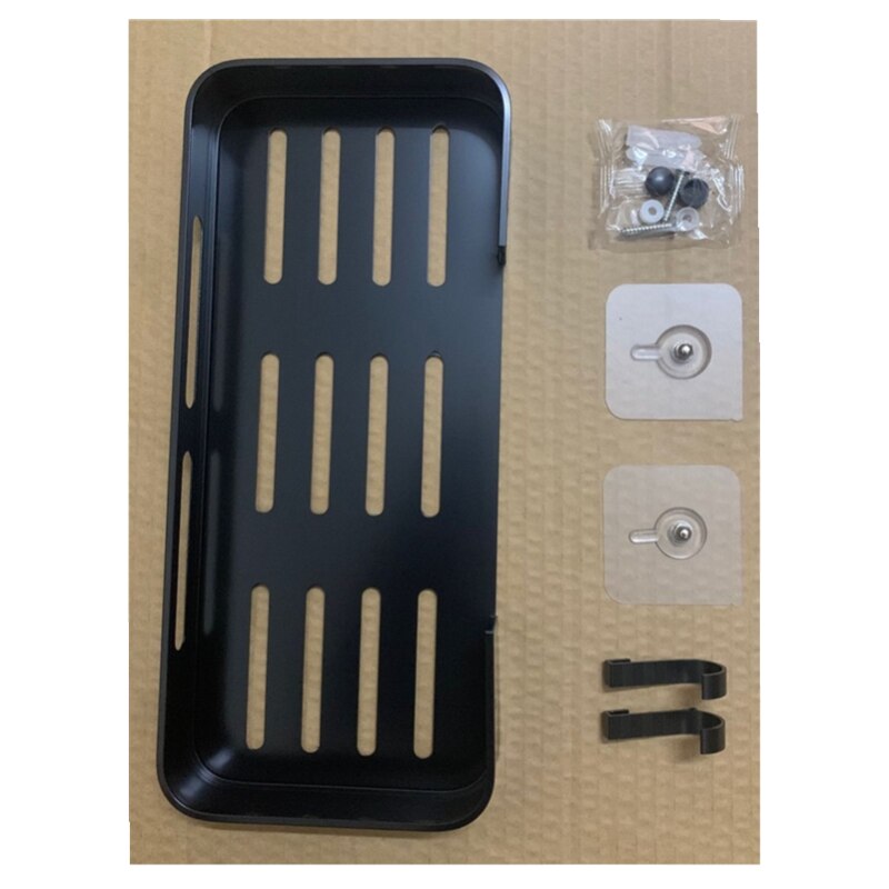 Triangle Towel Shower Storage Rack Black Corner Shelves Wall Mounted Aluminum Shampoo Holder No Drill Bathroom Shelf Organizer: Rectangular-1 tier