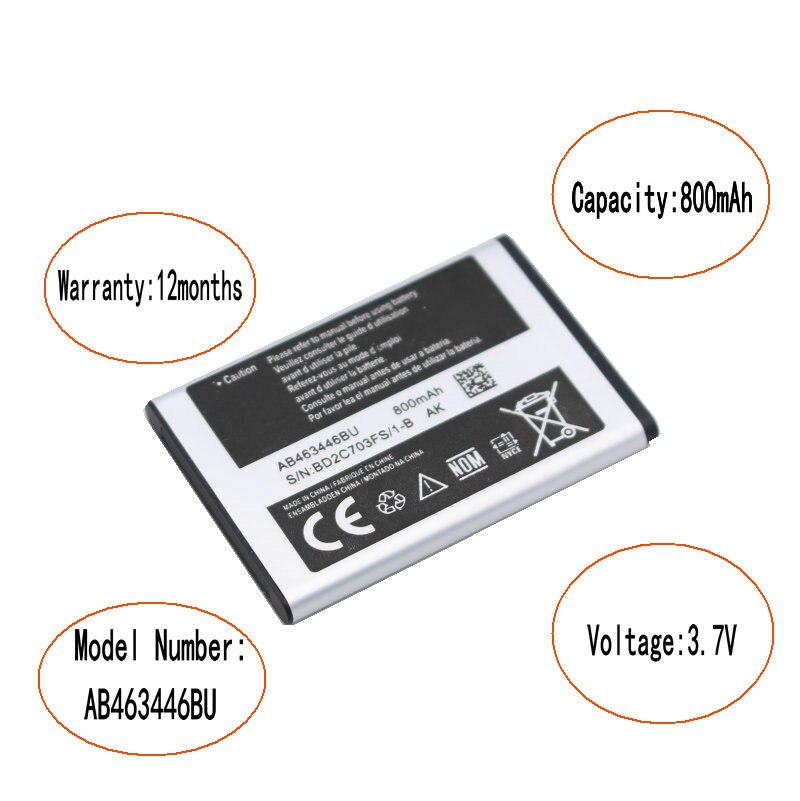 2X800Mah AB463446BU Vervanging Batterij + Lader Voor Samsung Sgh Gh E251 E258 E350 E428 E500 X208 E900 e908 C512 X630 X680